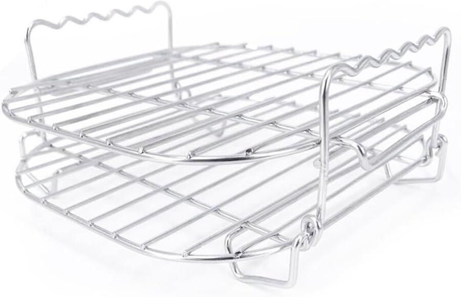 Airfryer Rek Grillrooster Bakplaat Dubbel Grillen Roestvrij Staal 23 x 23 x 9 cm Zilver