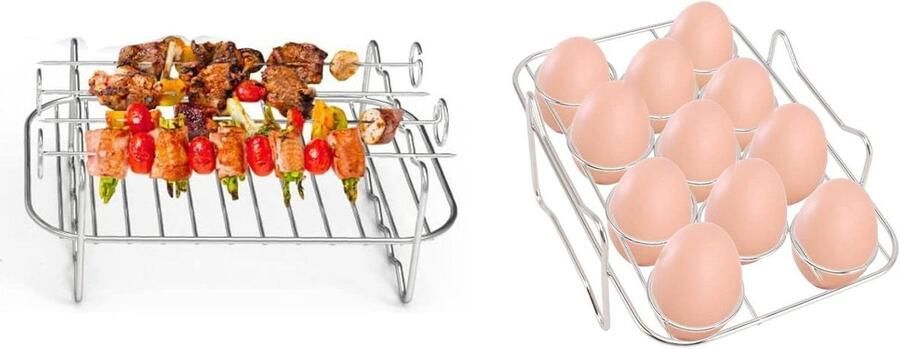 Airfryer Rek Set Friteuse Accessoires Dubbel Koken 304 Roestvrij Staal Set van 3 Zilver