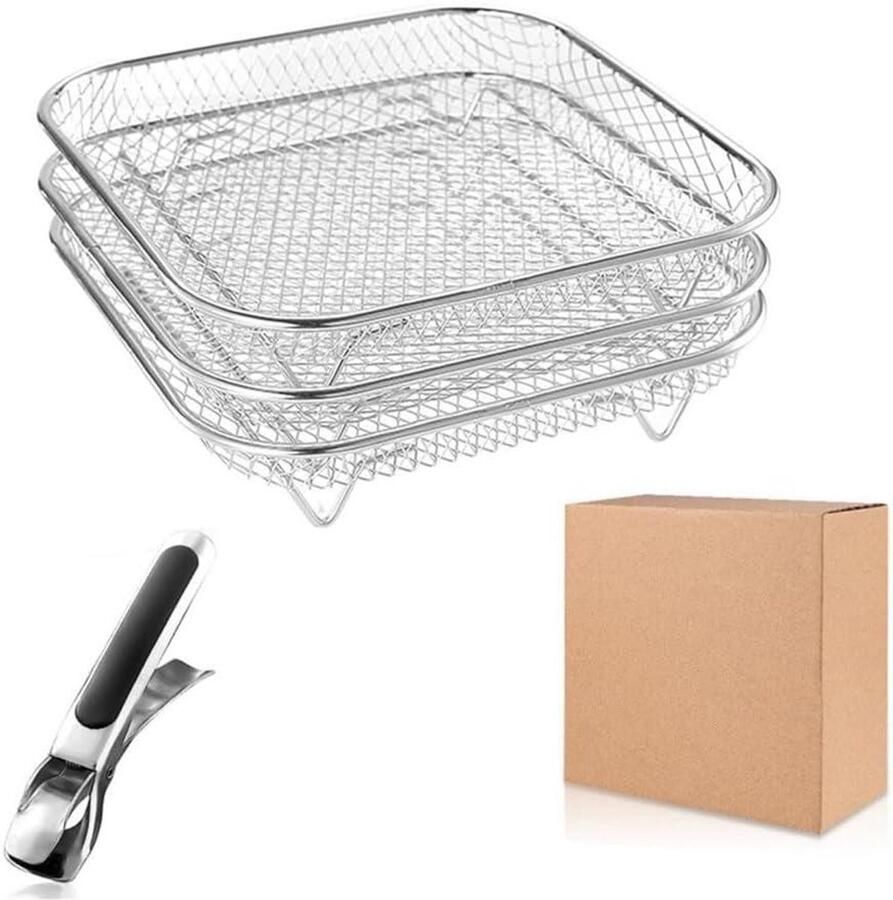 Airfryer Rek Set Stoomrek BBQ Rooster Gelijkmatig Koken Roestvrij Staal 304 20.7 x 20.7 cm