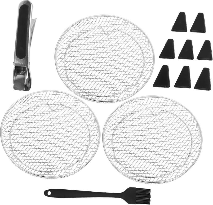 Airfryer Rek Stapelbare Mand Gezonder Koken Roestvrij Staal 20 cm Diameter Zilver
