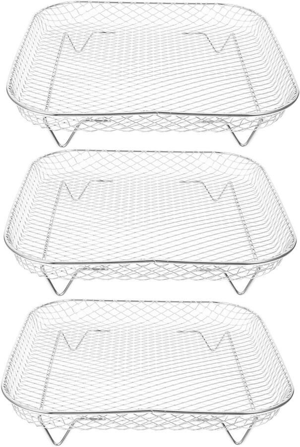 Airfryer Rekken Grill Bak Dubbel Koken Stapelbaar Ontwerp 20.3 x 20.3 cm Zilver