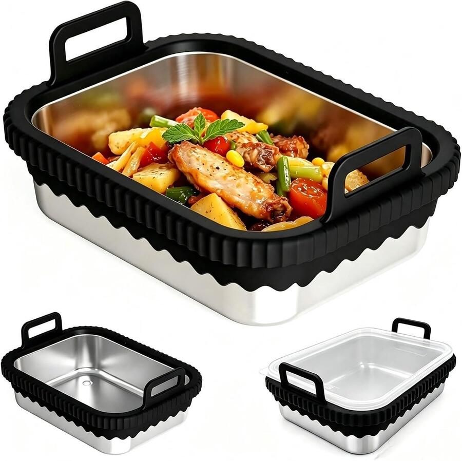 Airfryer roestvrij staal voor COSORI heteluchtfriteuse voor Ninja heteluchtfriteuse AF400EU AF500EU SL400EU AF451EU roestvrijstalen airfryer accessoires afneembare siliconen ring (zwart