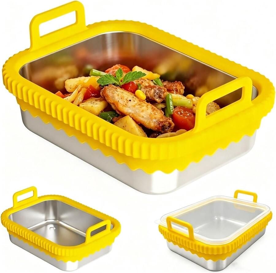 Airfryer roestvrij staal voor COSORI heteluchtfriteuse voor Ninja heteluchtfriteuse AF400EU AF500EU SL400EU AF451EU roestvrijstalen airfryer accessoires afneembare siliconen ring (geel
