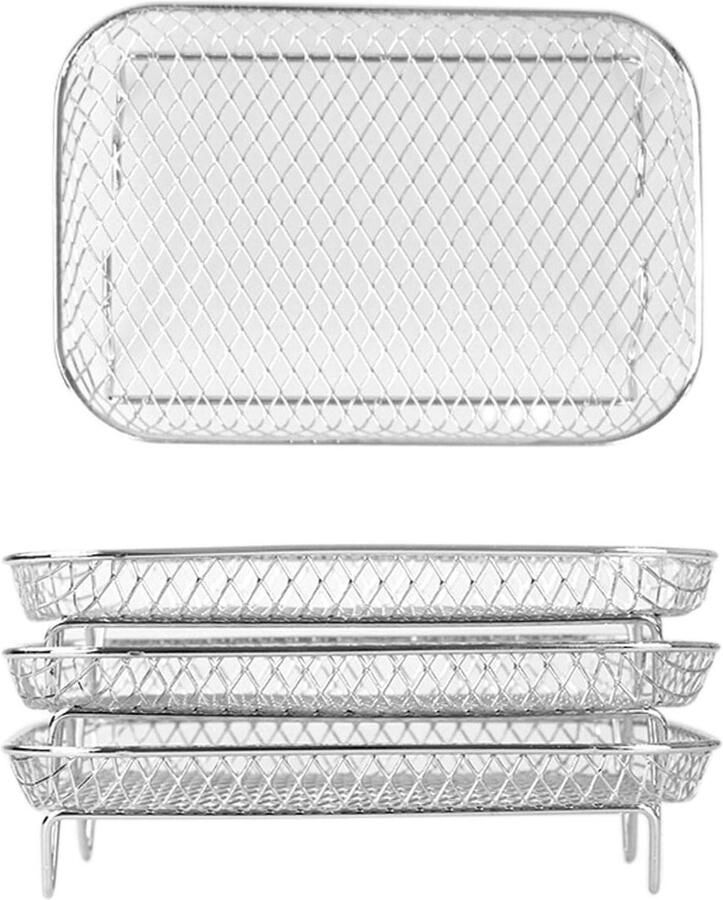 Airfryer Rooster Airfryer Tray Koken en Verwarmen 3 Stapelbare Planken 21x14x9.2 cm Zilver