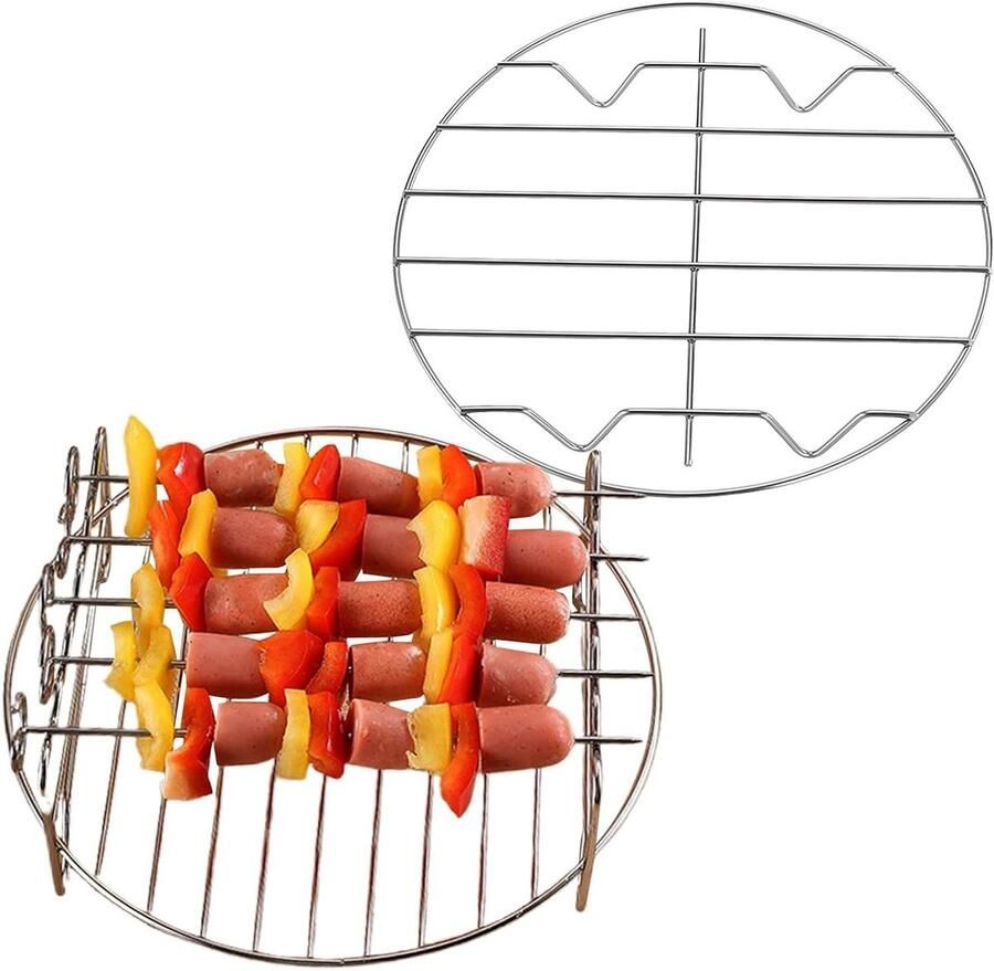Airfryer Roosters Stapelbare Standaard Grillen Koken Vaatwasserbestendig 20 Cm Zilver