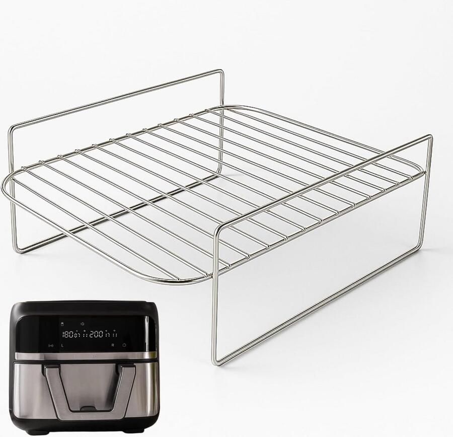 Airfryer Rooster Bakrek Keuken Dubbel Bakken Verstelbare Hoogte 29 x 20 cm Zilver