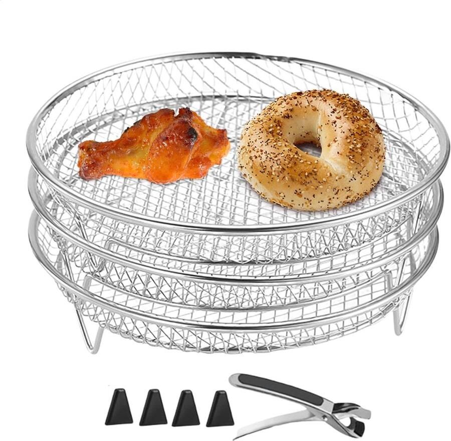 Airfryer Rooster Draad Mand Dubbel Koken Stapelbaar Ontwerp 22x22x10 cm