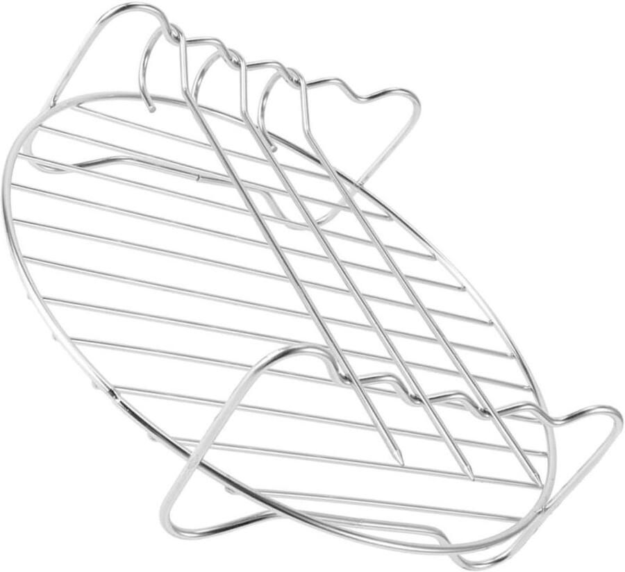 Airfryer Rooster Dubbel Laags Rek Gerechten Bereiden Stapelbaar Ontwerp 17.5 cm Zilver