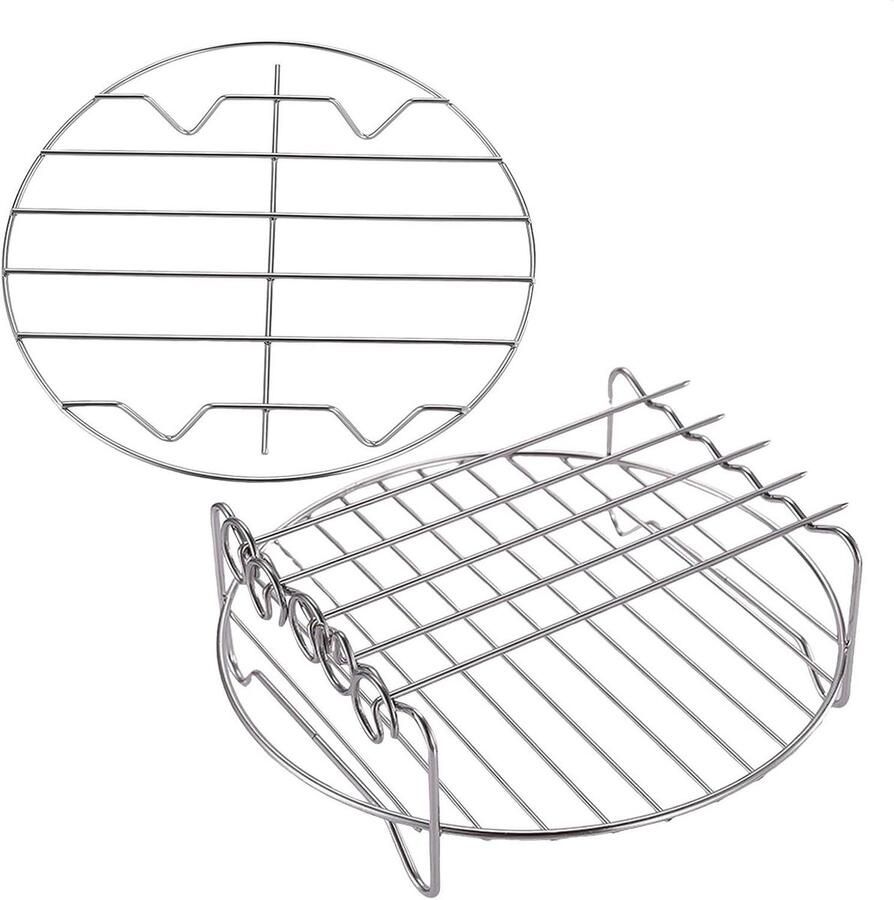 Airfryer Rooster Dubbele Laag Gelijkmatig Grillen Efficiënte Luchtstroom 21 cm Zilver