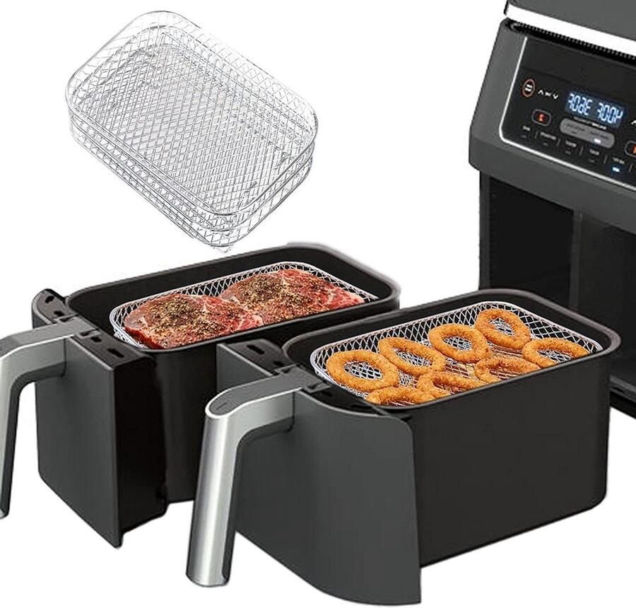 Airfryer Rooster Dubbele Mand Houder Gelijk Koken Meerlaagse Racks 21 x 14 x 9.1 cm Zilver