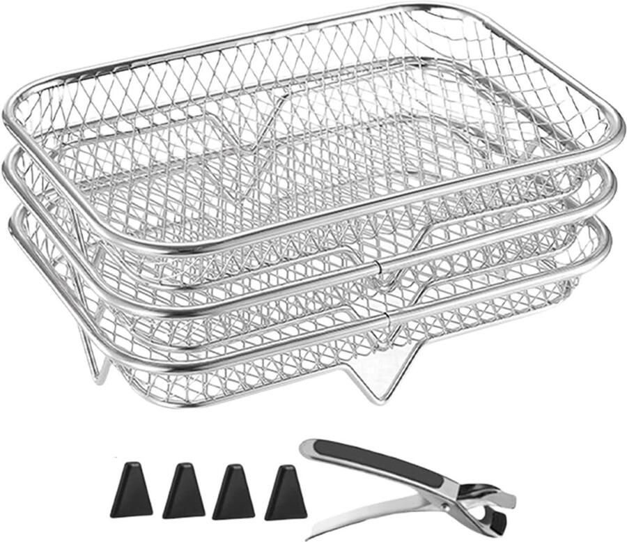 Airfryer Rooster Grillmand Airfryer Koken in Airfryer Verhoogt Kookruimte 22 x 22 x 10 cm Zilver