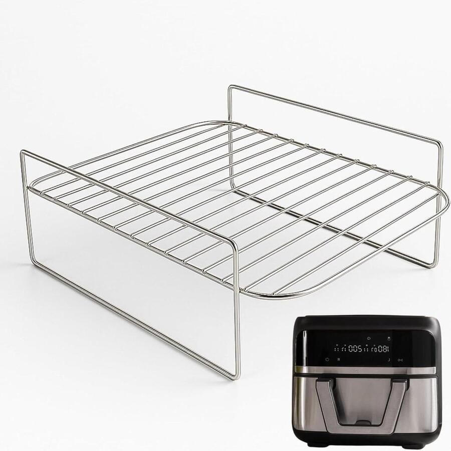 Airfryer Rooster Grillrek Airfryer Dubbel Garen Verstelbare Hoogte 29 x 20 cm Zilver