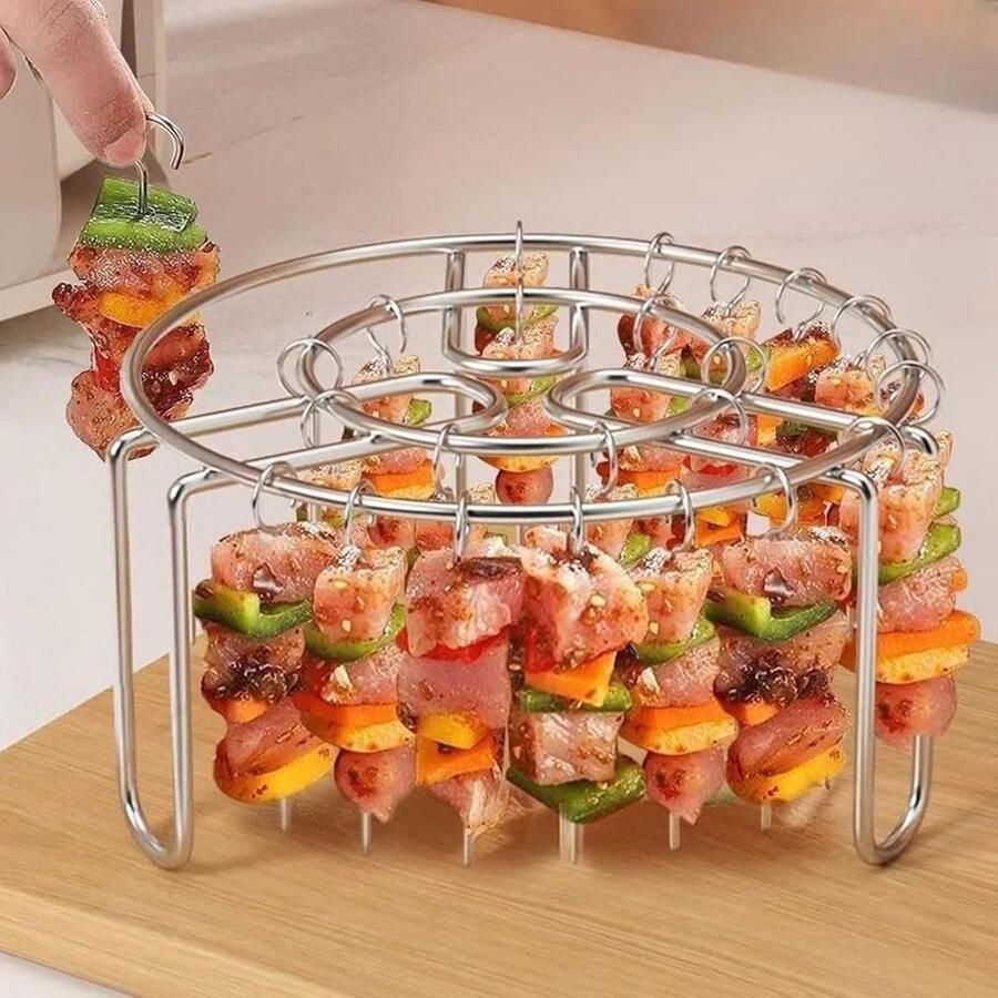 Airfryer Rooster Grillrek Spieshouder Verticaal Grillen Roestvrij Staal 16.5x9.5 cm Zilver