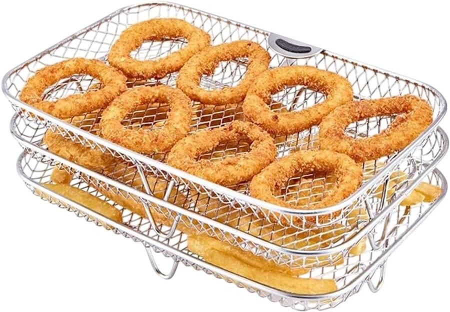 Airfryer Rooster Oven Mand Koken en Grillen Drielaags Ontwerp 195 x 134 cm Zilver