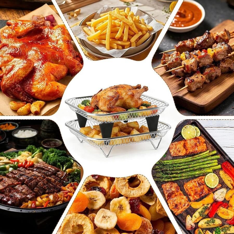 Airfryer Rooster Stapelbaar Dienblad Gezond Koken Roestvrij Staal 18 cm Zilver