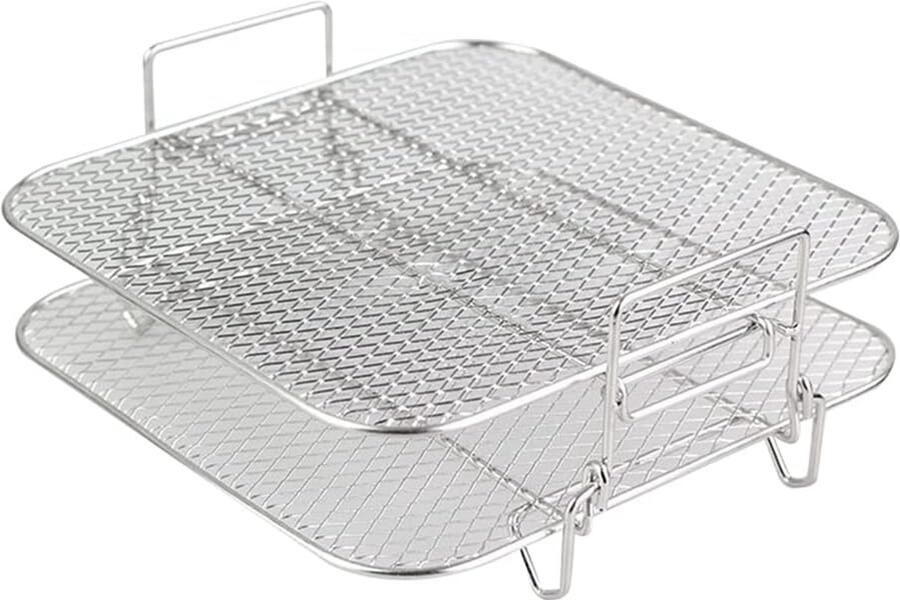 Airfryer Rooster Stapelbaar Rooster Extra Kookruimte Dubbele Laag 30x21x4 cm Zilverkleurig