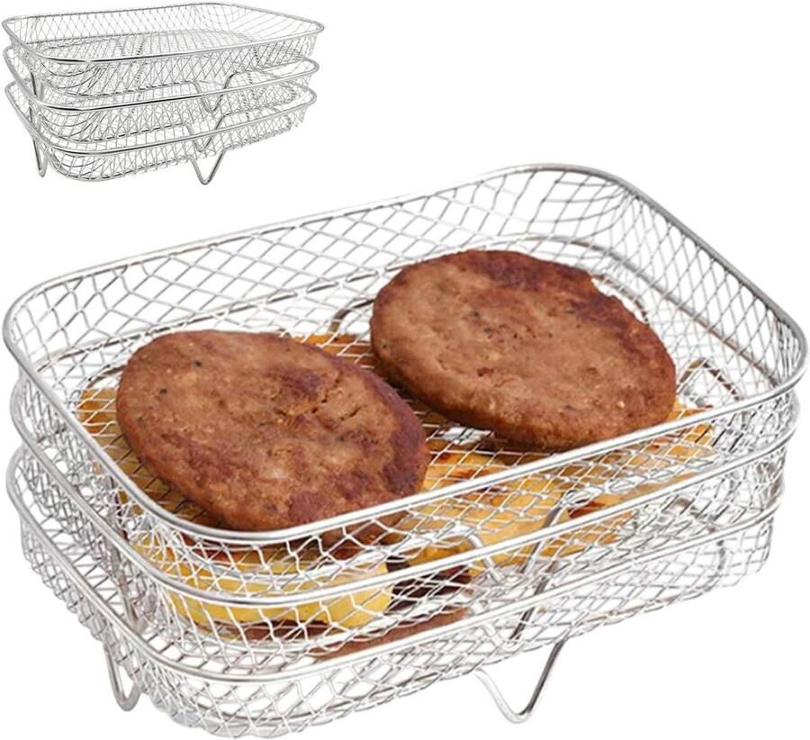 Airfryer Roosterrek 3-laags Gaasrek Koken en Koelen Afneembaar Ontwerp 195 x 134 cm Zilverkleurig
