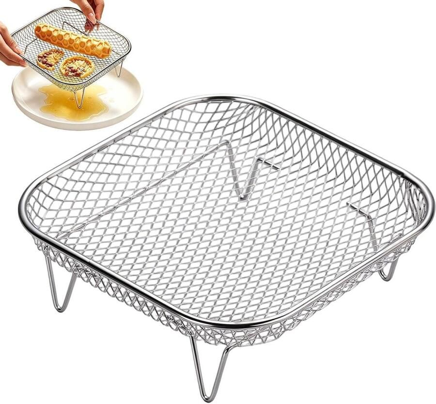 Airfryer Roosters Grillrooster Stapelbaar Gezond Koken Optimale Luchtcirculatie Vierkant Zilver