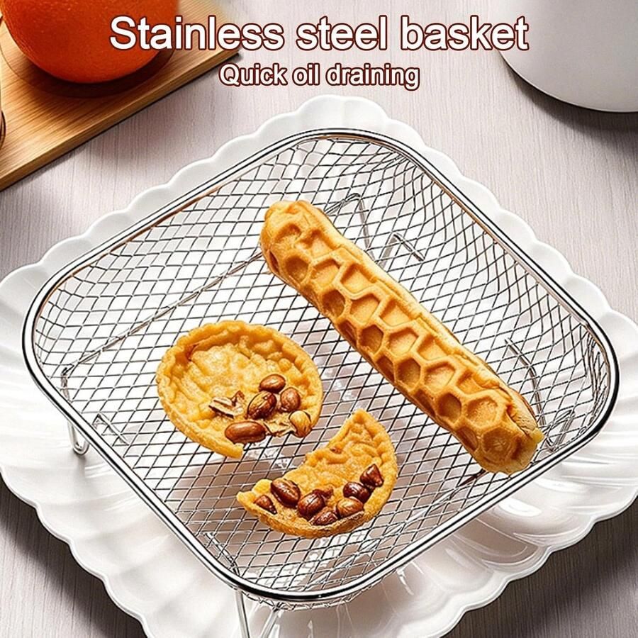 Airfryer Roosters Stapelbaar Mandje Gelijkmatig Koken Roestvrij Staal 13.5x6.7cm Zilver