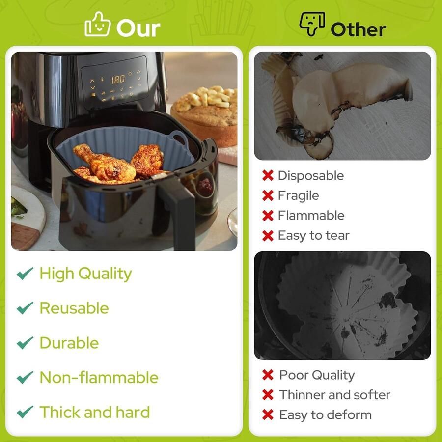 Airfryer Silicone Pot 3 Stuks Herbruikbare Pan Liners en Mand Accessoires voor Heteluchtfriteuses Magnetron en Oven - Foto 2