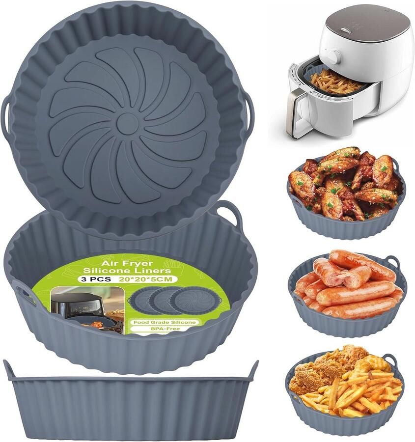 Airfryer Silicone Pot 3 Stuks Herbruikbare Pan Liners en Mand Accessoires voor Heteluchtfriteuses Magnetron en Oven