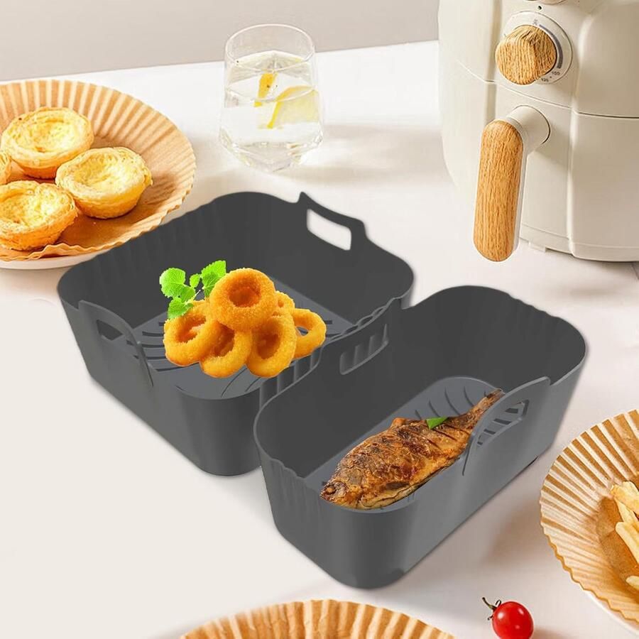 Airfryer Siliconen Bak Herbruikbare Liners Gezond Koken Onderscheidende Kookzones 20x20 cm Grijs