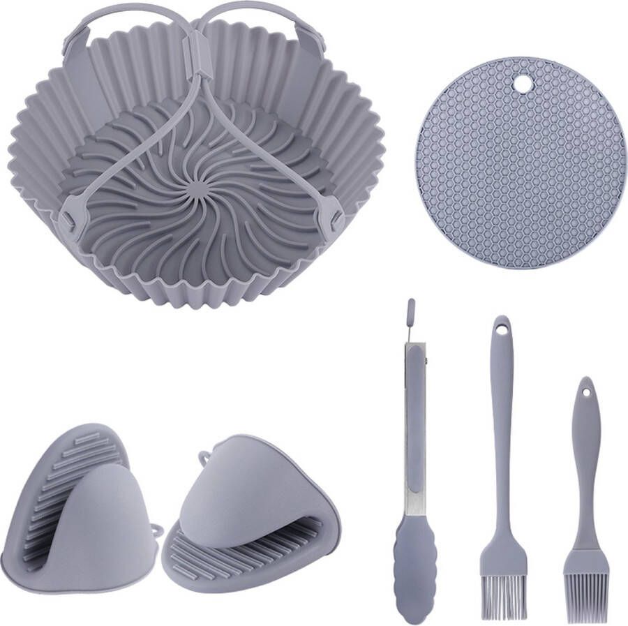 Airfryer siliconen bakje 7 stuks Airfryer accessoires Vaatwasser veilig BPA-vrij Grijs
