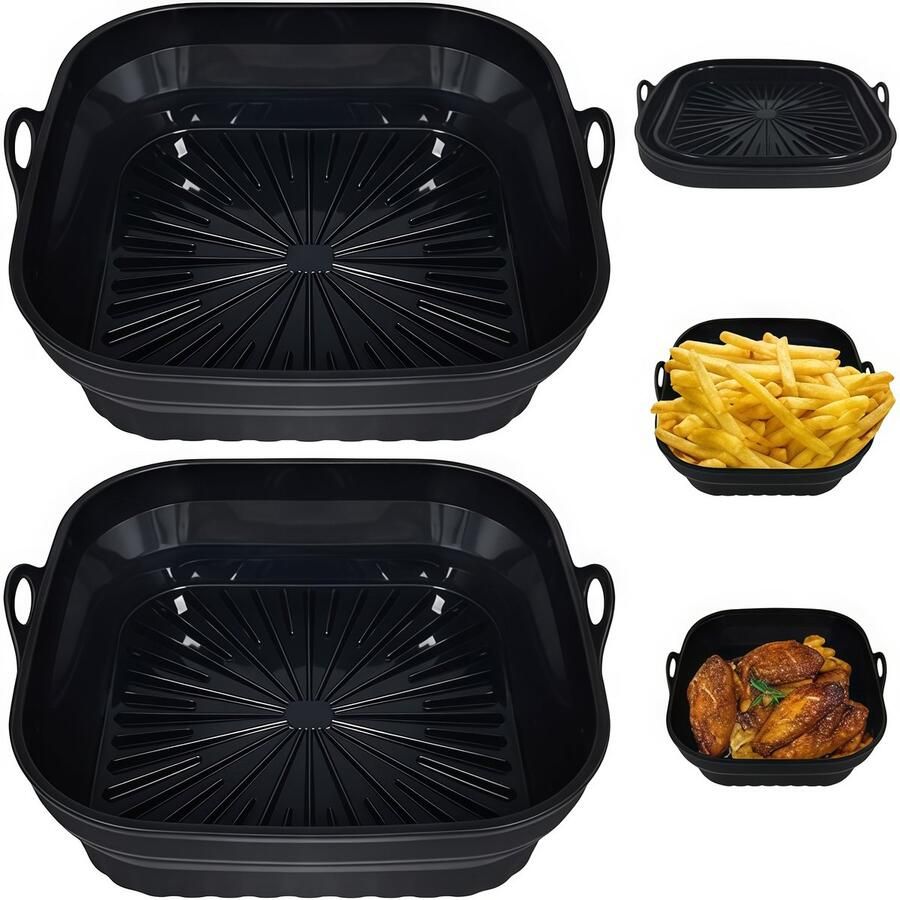Airfryer siliconen bakje Airfryer Accessoires 21x21x6cm Siliconen bakvormen voor heteluchtfriteuses Inhoud 2-2 5 liter Herbruikbaar Met siliconen onderlegger Compatibel met merken Voor heteluchtfriteuses -Set van 2