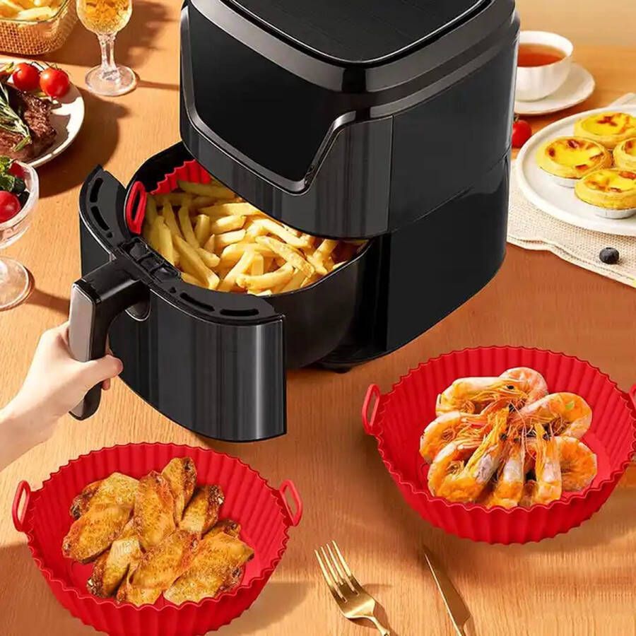 Airfryer Siliconen Bakje Rond Set van 2 stuks 19 cm Bakpapier Alternatief Accesoires Mand Bakvorm Rood