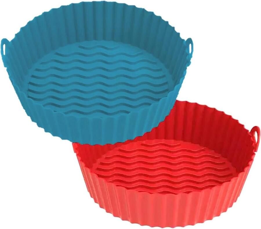 Airfryer Siliconen Bakjes Herbruikbare Liners Eten Bereiden Milieuvriendelijk Ontwerp 21 CM Rond Rood en Blauw
