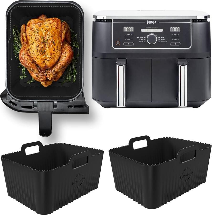 Airfryer Siliconen Bakjes Herbruikbare Liners Gemakkelijk Koken Speciaal Ontworpen Pasvorm 2 Stuks 95 Liter Zwart
