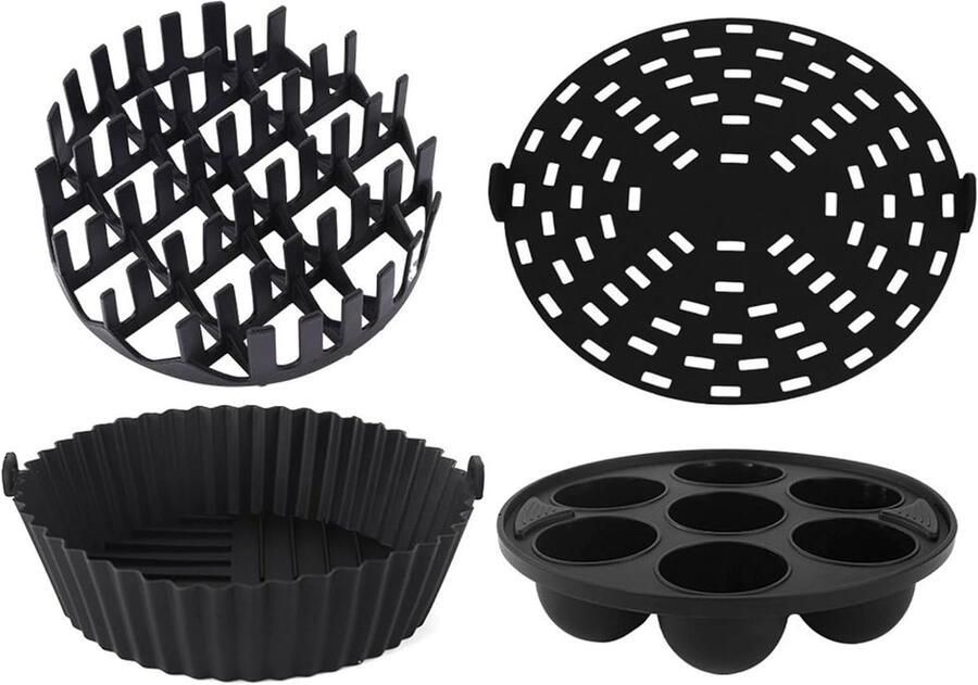 Airfryer siliconen bakjes Hittebestendige mallen Gemakkelijk koken Verhoogde warmteverdeling 4 stuks Zwart