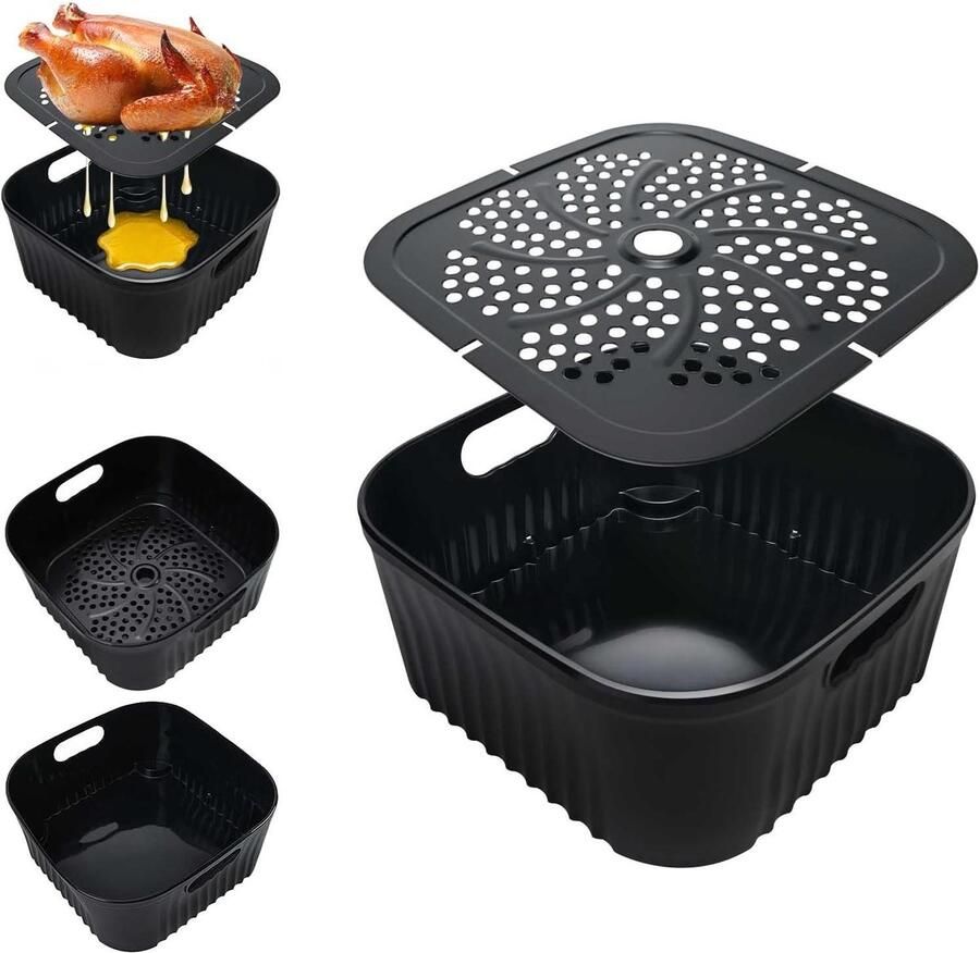 Airfryer Siliconen Bakvorm Airfryer Accessoire Bakken en Braden Met Scheidingswand 21 cm Grijs