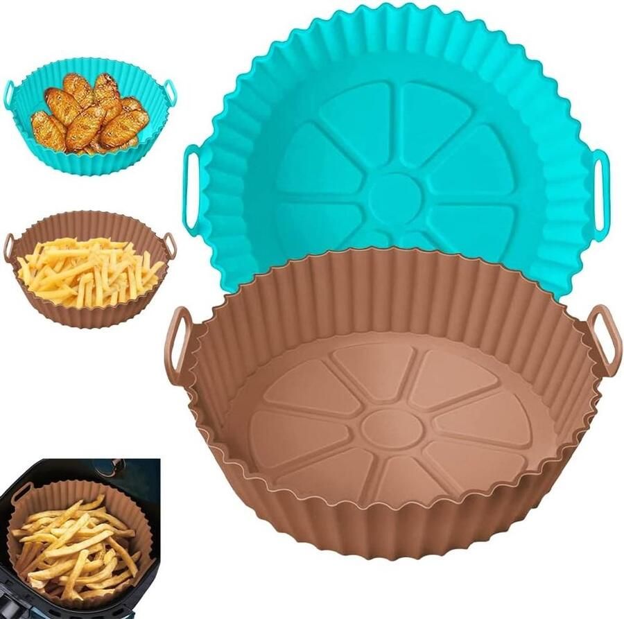 Airfryer Siliconen Bakvorm Airfryer Accessoires Hygiënisch Bakken Herbruikbaar 20 cm Blauw Bruin