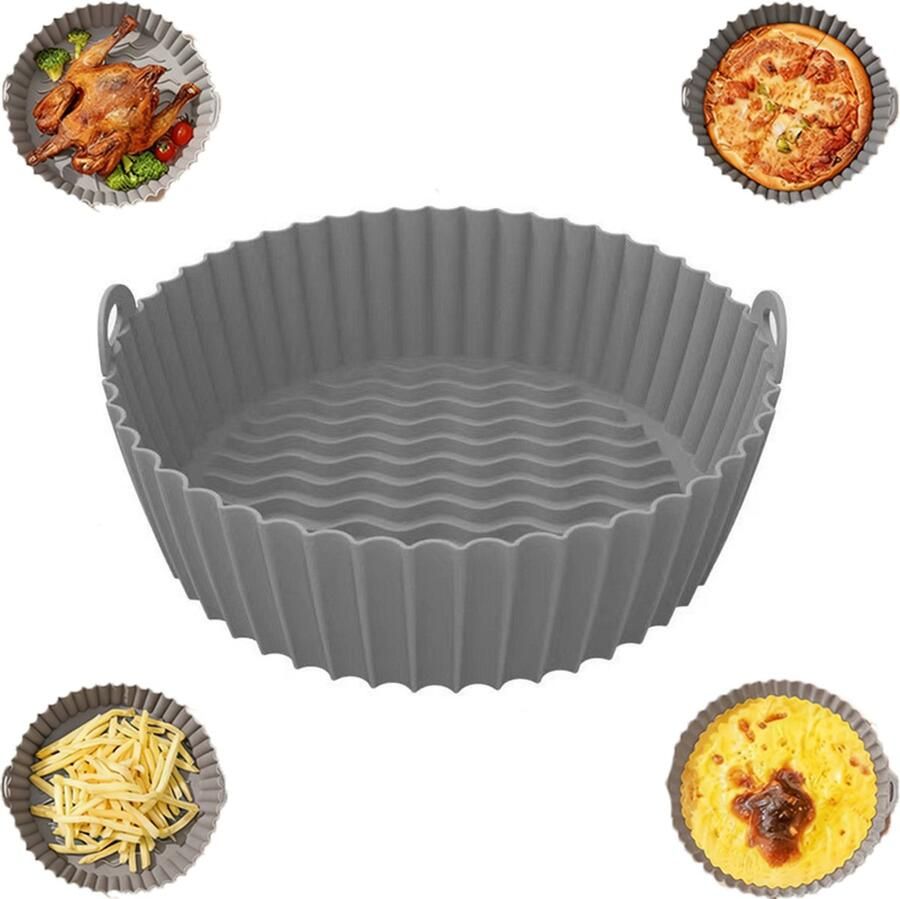 Airfryer siliconen bakvorm Airfryer bakvorm Grijs 7 5 inch Herbruikbaar Gemakkelijk schoon te maken Airfryer accessoires Airfryer siliconen voering Voedselveilig materiaal