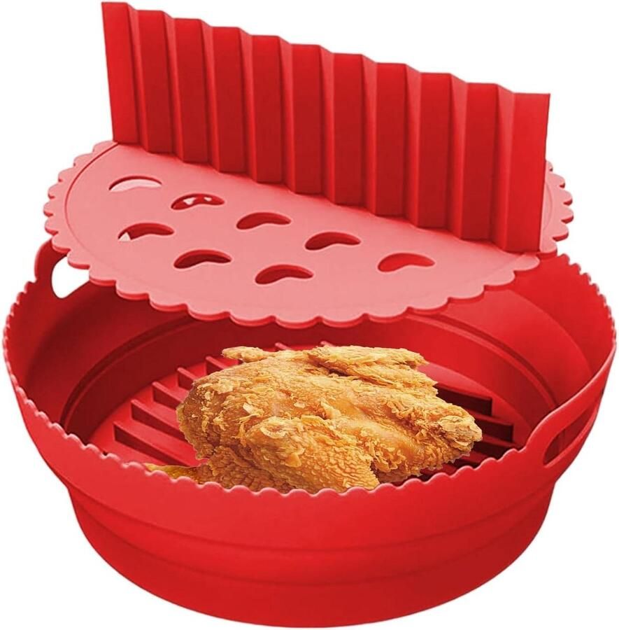 Airfryer Siliconen Bakvorm Airfryer Mand Liner Gezond Koken Hoge Temperatuur Bestendig 21.5 x 21.1 cm rood