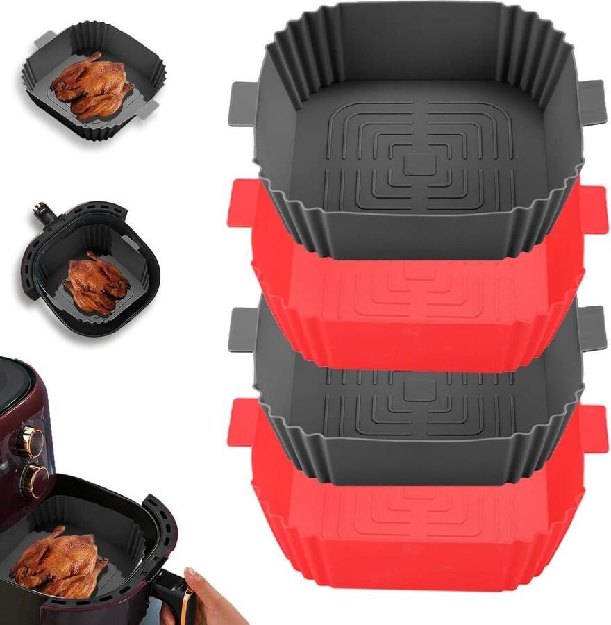 Airfryer Siliconen Bakvorm Airfryer Mand Liner Hygiënisch Koken Herbruikbaar 19.5 cm Grijs en Rood
