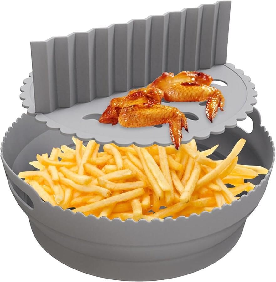 Airfryer Siliconen Bakvorm Herbruikbare Liner Mess-Free Koken Met Divider 20 cm Grijs