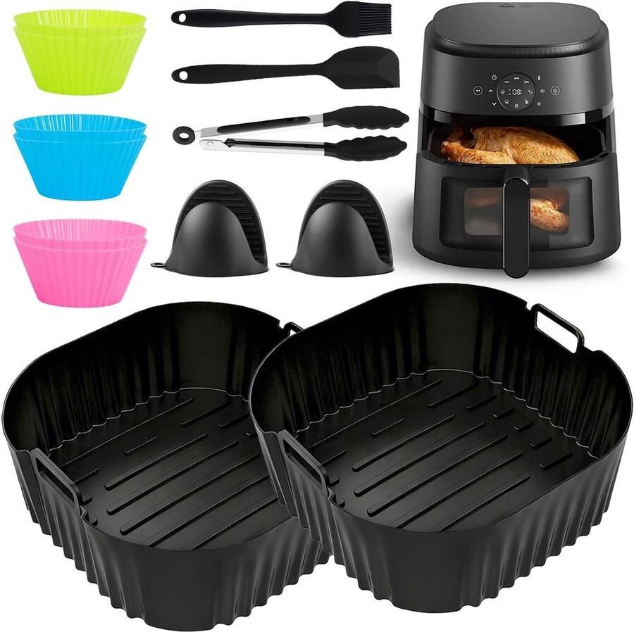 Airfryer Siliconen Bakvorm Heteluchtfriteuse Accessoire Bakken en Braden Herbruikbaar Inzetstuk 55-62 Liter Grijs