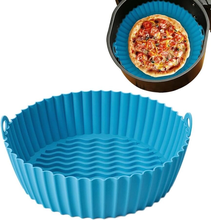 Airfryer Siliconen Bakvorm Ronde Airfryer Pan Bakken en Roosteren Met Handvatten 215 cm Blauw