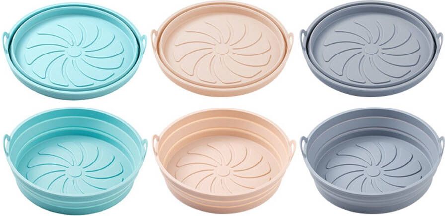 Airfryer siliconen bakvormen herbruikbare airfryermand bakplaat multifunctionele ronde bakplaat magnetron- en ovenbestendig roze + grijs + blauw 3 stuks