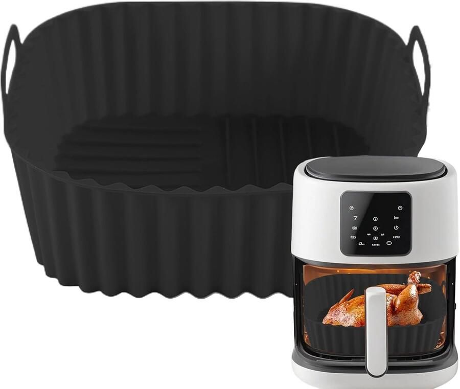 Airfryer Siliconen Liner Vierkante Bakplaat Gemakkelijk Koken Voedselveilig Materiaal 21 x 21 cm Zwart