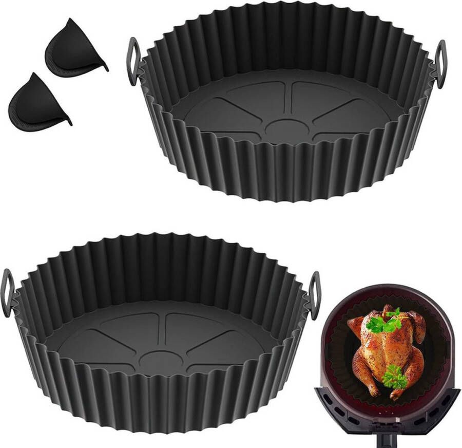 Airfryer siliconen liners 2-pack herbruikbare siliconen airfryer liners ter vervanging van wegwerpbare bakpapier liners antiaanbak hittebestendige airfryer liners ronde airfryer accessoires past op 3 6 tot 6 8QT airfryer pannen (20x17x5cm)