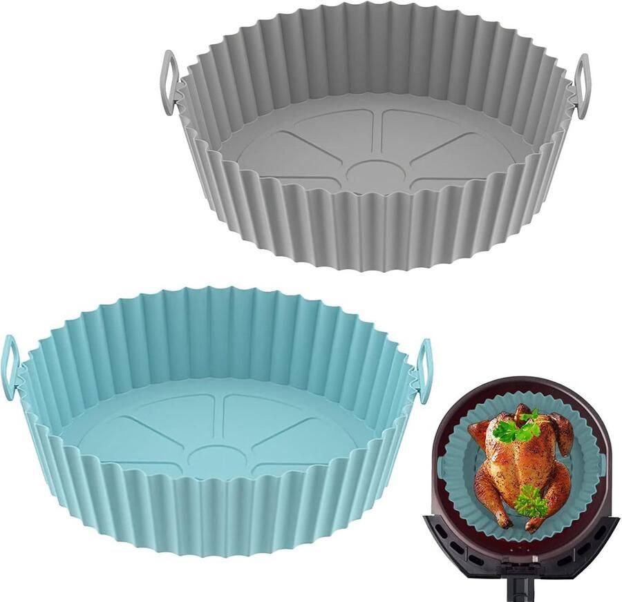Airfryer Siliconen Liners Herbruikbare Pannen Voedsel Bereiden Veilig Food Grade 2 Stuks Grijs