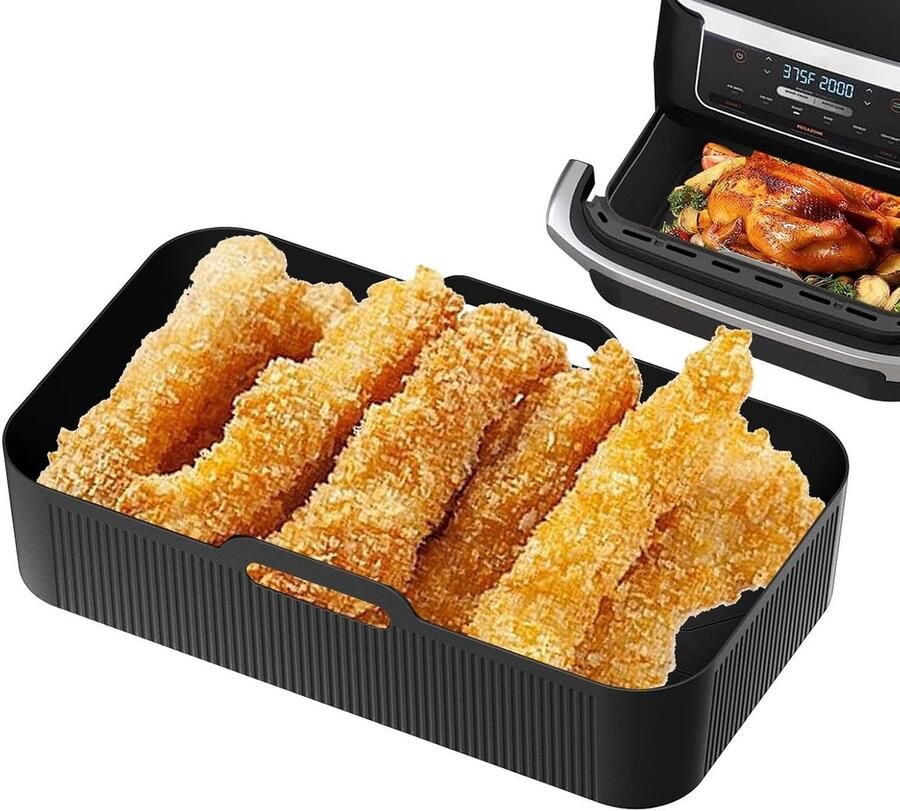 Airfryer Siliconen Liners Vierkante Mat Pot Bakken en Roosteren Antiaanbak Materiaal 33x22 cm Zwart