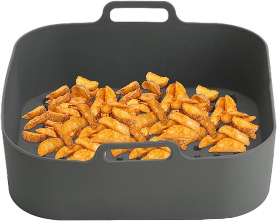 Airfryer Siliconen Mand Airfryer Bakvorm Herbruikbaar Gezond Koken Olie Scheidende Groeven 20x20x6 cm Grijs