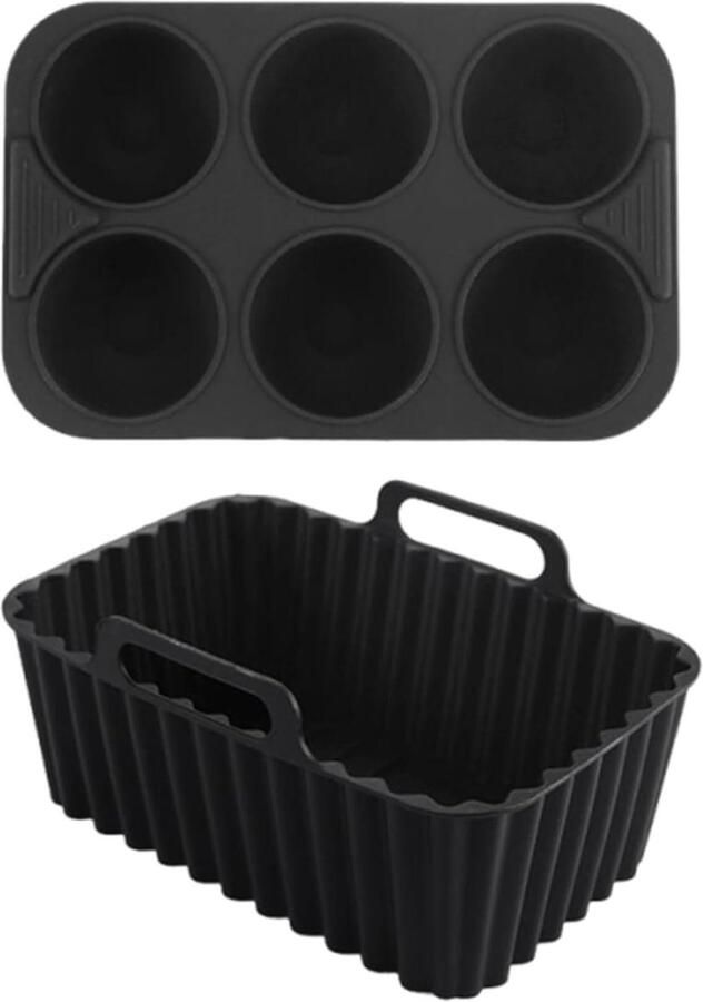 Airfryer Siliconen Mand Bakmat Airfryer Gezond Koken Herbruikbaar & Wasbaar 18.5x12x3.3cm Zwart
