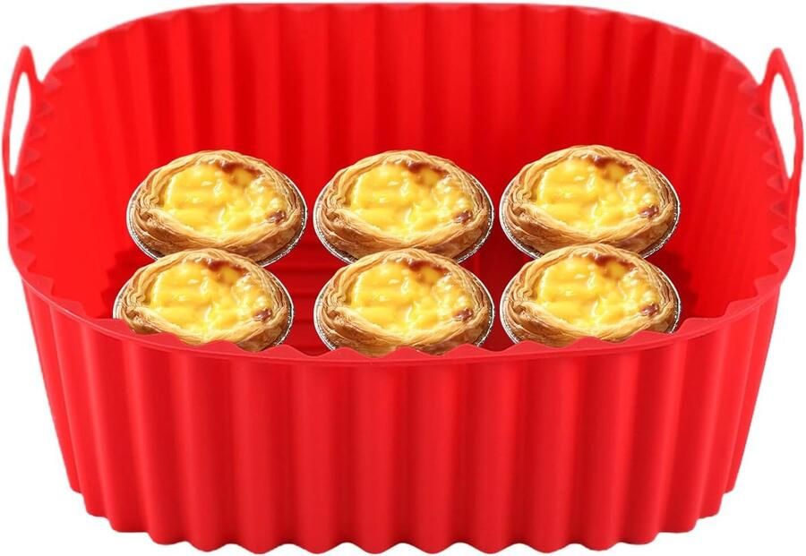 Airfryer Siliconen Mand Bakplaat Keuken Indoor Koken Niet-Stick 21 x 21 cm Rood