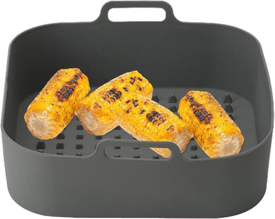 Airfryer Siliconen Mand Bakplaat Oven Keuken Hulp Met Handgrepen 20x20x6cm Grijs