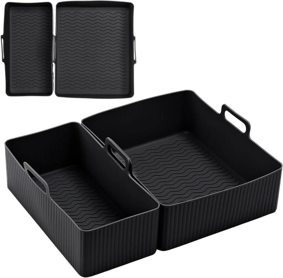 Airfryer Siliconen Mand Bakvorm Accessoires Keuken Organisatie Vetvrij Oppervlak 18.1 x 10.2 cm Zwart